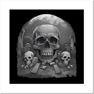 spooky skull tombstone Halloween Posters and Art